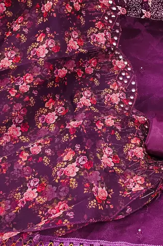 ethnic motifs embroidered sequined organza unstitched dress material