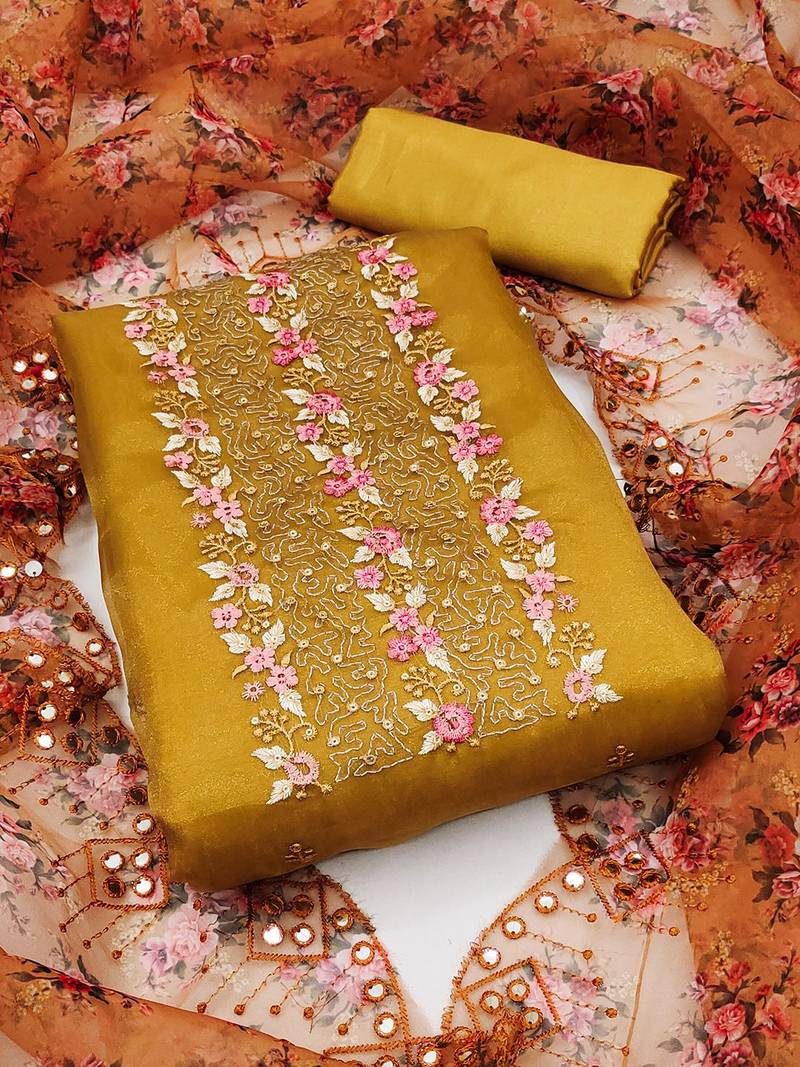 Embroidered Organza Unstitched Dress Material