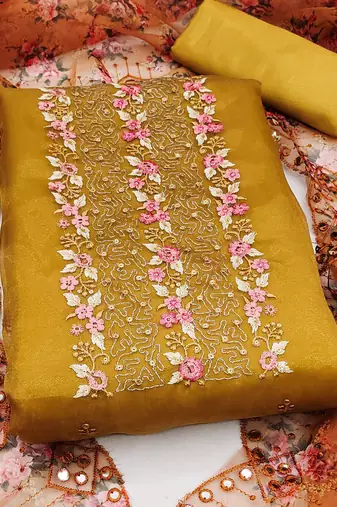 embroidered organza unstitched dress material