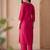 Pink embroidered silk blend kurta trouser dupatta set