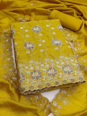 embroidered silk blend unstitched dress material 1