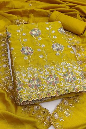 embroidered silk blend unstitched dress material