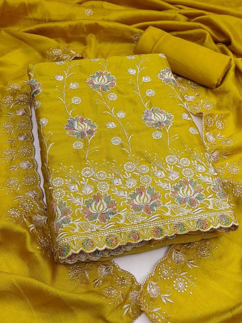 Embroidered Pure Silk Unstitched Dress Material