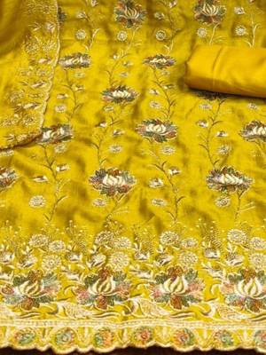 embroidered silk blend unstitched dress material 3
