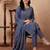 Blue embroidered pure cotton kurta trouser dupatta set