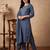 Blue embroidered pure cotton kurta trouser dupatta set