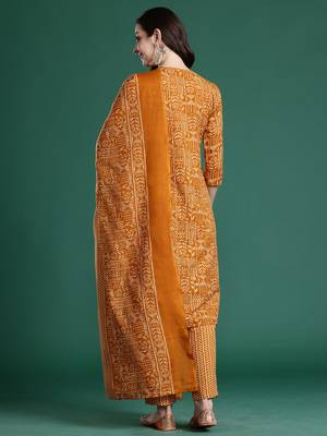 Mustard printed pure cotton kurta trouser dupatta set 3