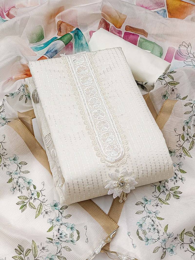 Embroidered Semi-Stitched Dress Material
