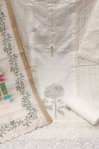 embroidered semi-stitched dress material