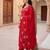 Red embroidered silk blend kurta trouser dupatta set