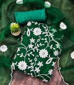floral embroidered thread work organza unstitched dress material