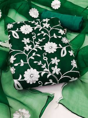 floral embroidered thread work organza unstitched dress material 3
