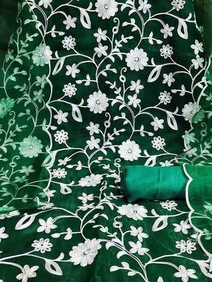 floral embroidered thread work organza unstitched dress material 4