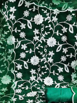 floral embroidered thread work organza unstitched dress material 5