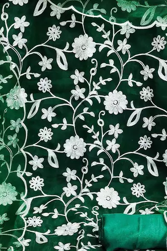 floral embroidered thread work organza unstitched dress material