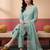 Sea green embroidered silk blend kurta trouser dupatta set