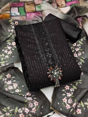 floral embroidered sequinned semi-stitched dress material 1