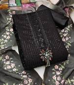 floral embroidered sequinned semi-stitched dress material