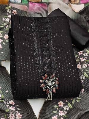 floral embroidered sequinned semi-stitched dress material 2