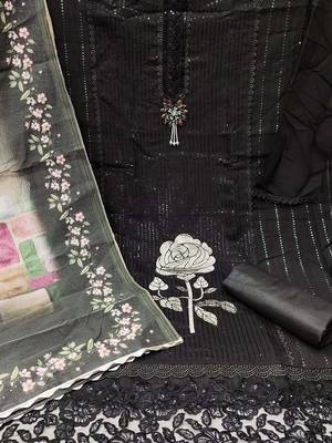 floral embroidered sequinned semi-stitched dress material 4