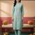 Sea green embroidered silk blend kurta trouser dupatta set