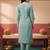 Sea green embroidered silk blend kurta trouser dupatta set