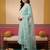 Sea green embroidered silk blend kurta trouser dupatta set