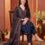 Navy blue printed pure cotton kurta trouser dupatta set
