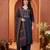 Navy blue printed pure cotton kurta trouser dupatta set