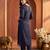 Navy blue printed pure cotton kurta trouser dupatta set