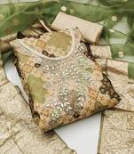 ethnic motif printed beads and stones unstitched dress material