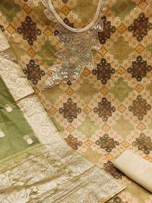 ethnic motif printed beads and stones unstitched dress material 4