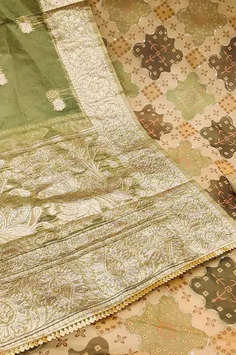 ethnic motif printed beads and stones unstitched dress material