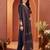 Navy blue printed pure cotton kurta trouser dupatta set