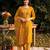 Mustard printed linen kurta trouser dupatta set