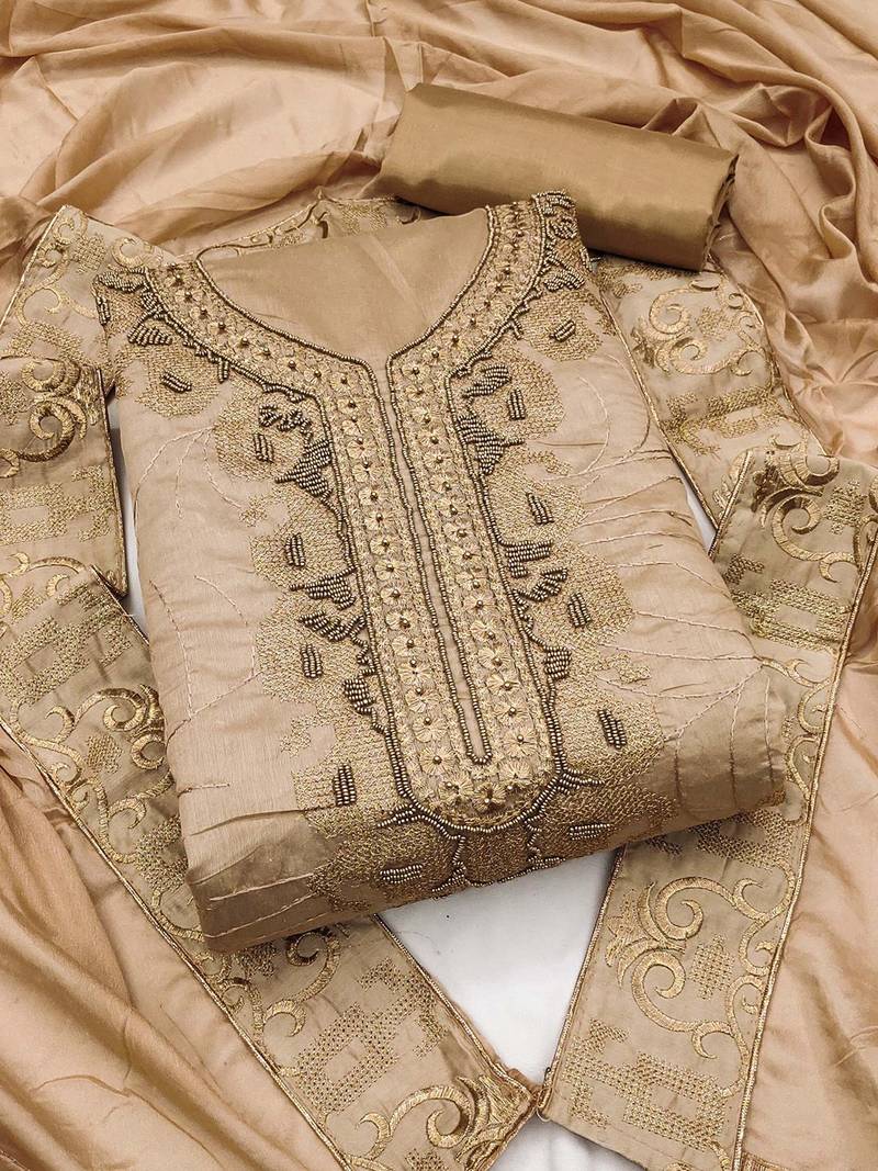 Embroidered Beads & Stones Unstitched Dress Material