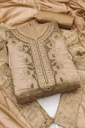 ethnic motif embroidered unstitched dress material with beads & stones