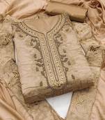ethnic motif embroidered unstitched dress material with beads & stones