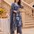 Blue printed cotton blend kurta trouser dupatta set