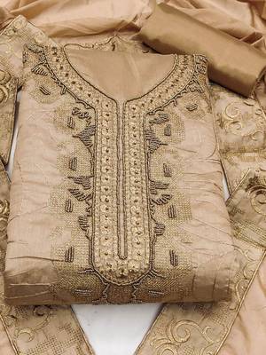 ethnic motif embroidered unstitched dress material with beads & stones 5