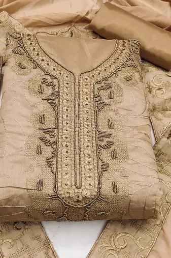 ethnic motif embroidered unstitched dress material with beads & stones