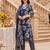 Blue printed cotton blend kurta trouser dupatta set