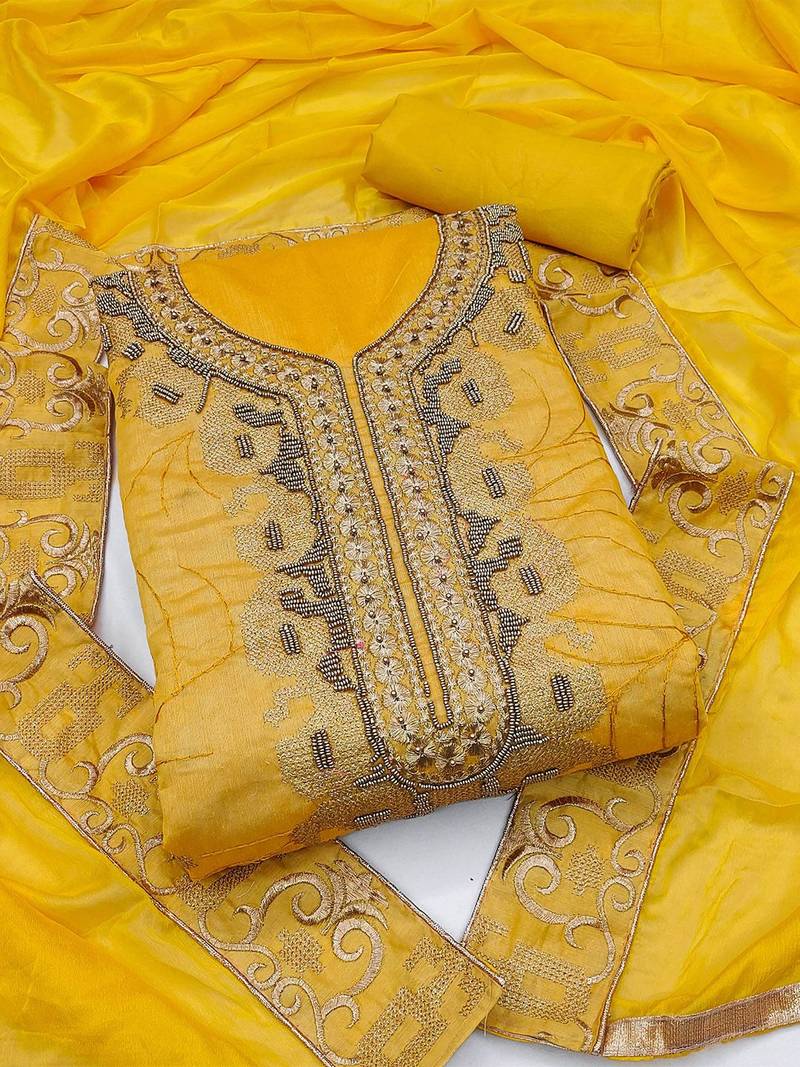 Embroidered Beads & Stones Unstitched Dress Material