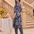 Blue printed cotton blend kurta trouser dupatta set