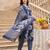 Blue printed cotton blend kurta trouser dupatta set
