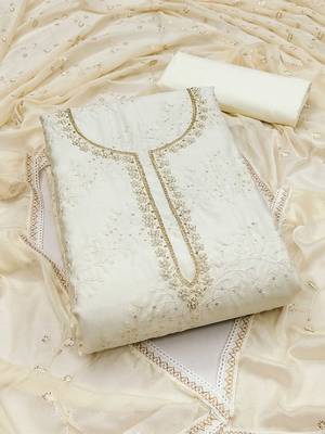 floral embroidered sequinned unstitched dress material 1