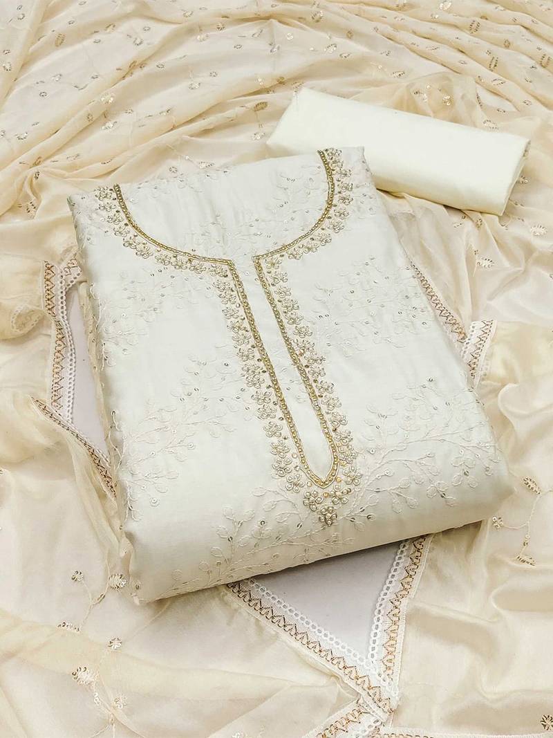 Floral Embroidered Sequinned Unstitched Dress Material