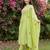 Green embroidered pure cotton kurta trouser dupatta set