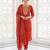 Orange embroidered pure cotton kurta trouser dupatta set