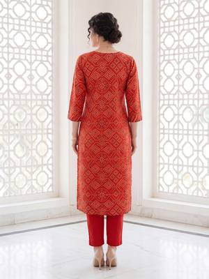 Orange embroidered pure cotton kurta trouser dupatta set 3